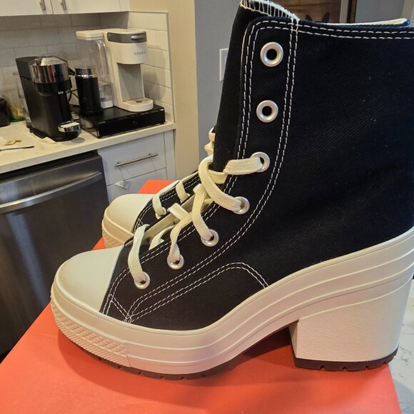 Converse Chuck 70 De Luxe Heel Hi Platform Shoes Women's 8 Black White NEW - Picture 6 of 9